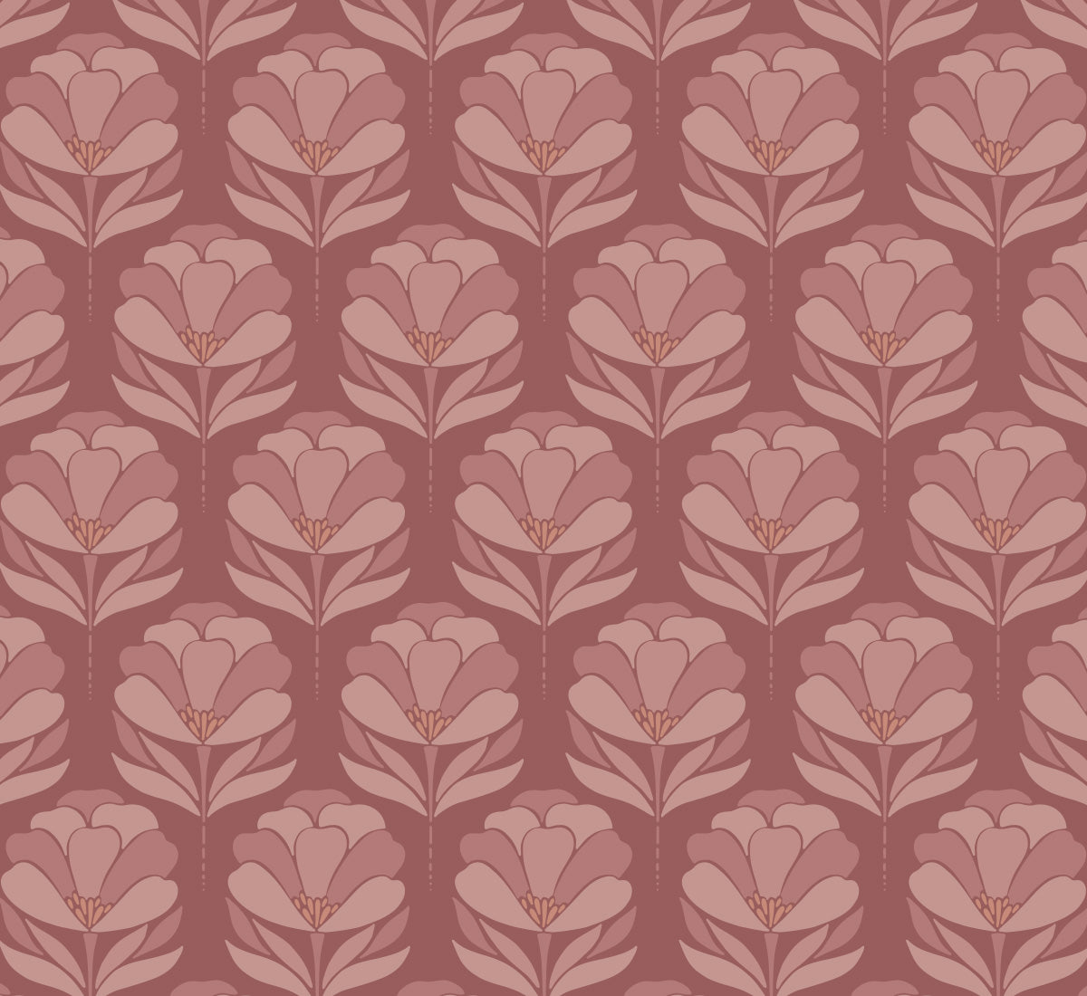 Motif du papier peint « Fleur d'été » en vieux rose de près