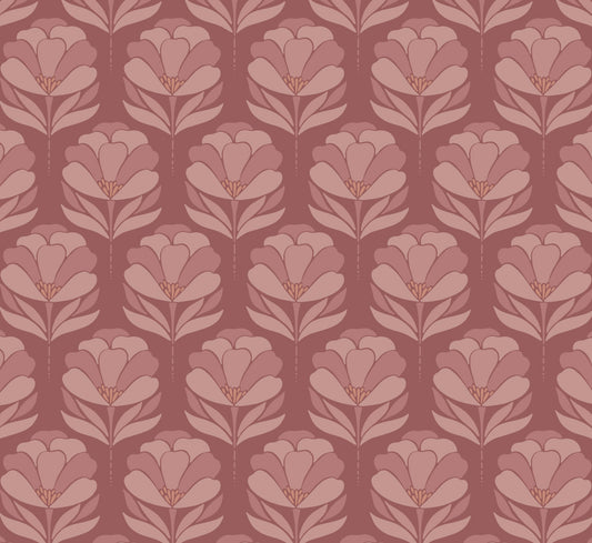 Zomerbloem behang in oud roze met retro bloemen, het patroon van dichtbij