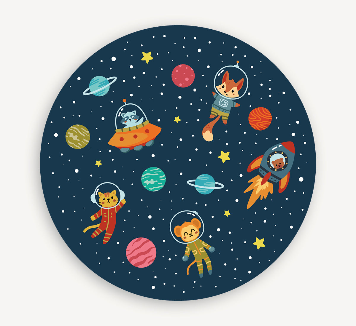 Muurcirkel - Ruimtevaart dieren Blauw