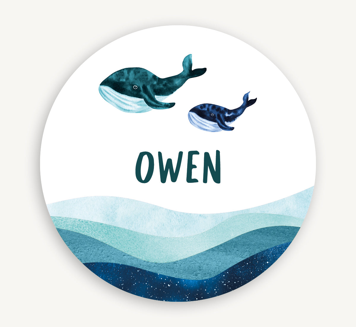 Muurcirkel met naam - Walvissen in oceaan Blauw