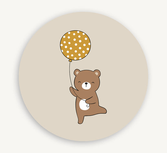 Muurcirkel - Beertje met ballon Okergeel