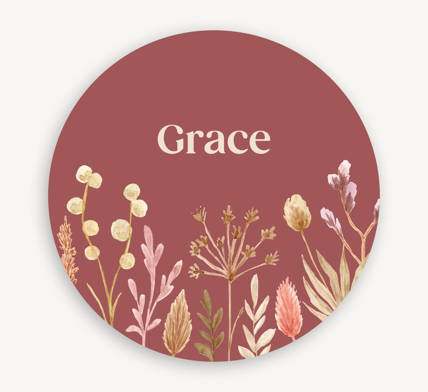 Muurcirkel met naam - Boho droogbloemen Roze