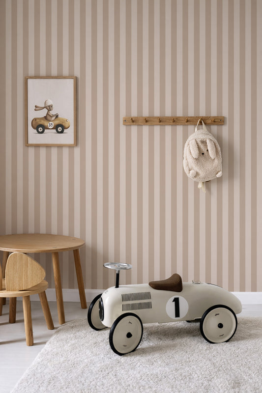 Behang - Smalle Strepen Beige