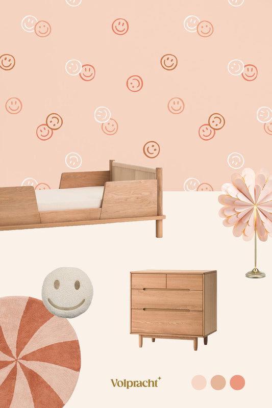 Roze behang voor een meidenkamer: Smiley Confetti als zachte basis