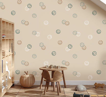 Play corner under a sloped ceiling with Smiley Confetti wallpaper in beige