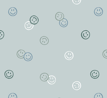 Close-up of Smiley Confetti wallpaper in blue