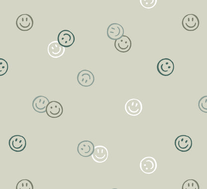 Close-up of Smiley Confetti wallpaper in green