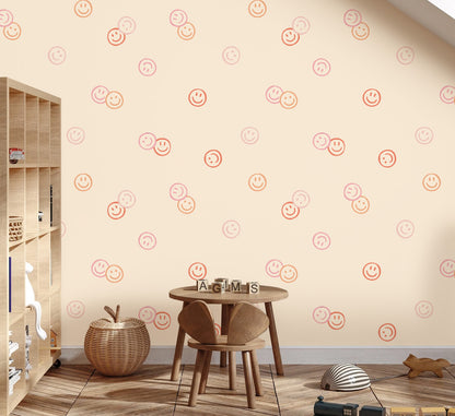 Children's room with Smiley Confetti wallpaper in pink under the sloped ceiling
