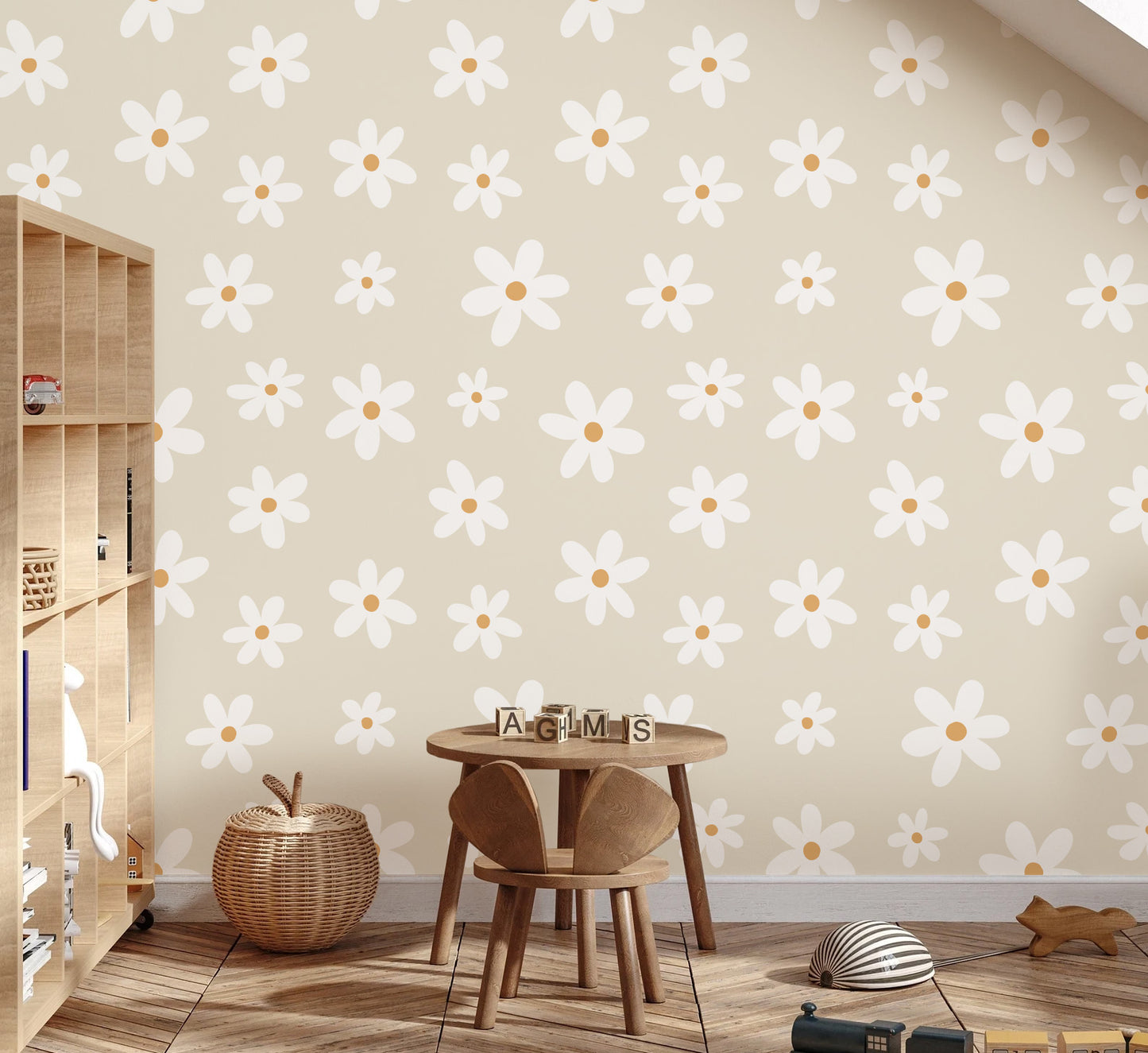 Behang - Madelief Bloemen