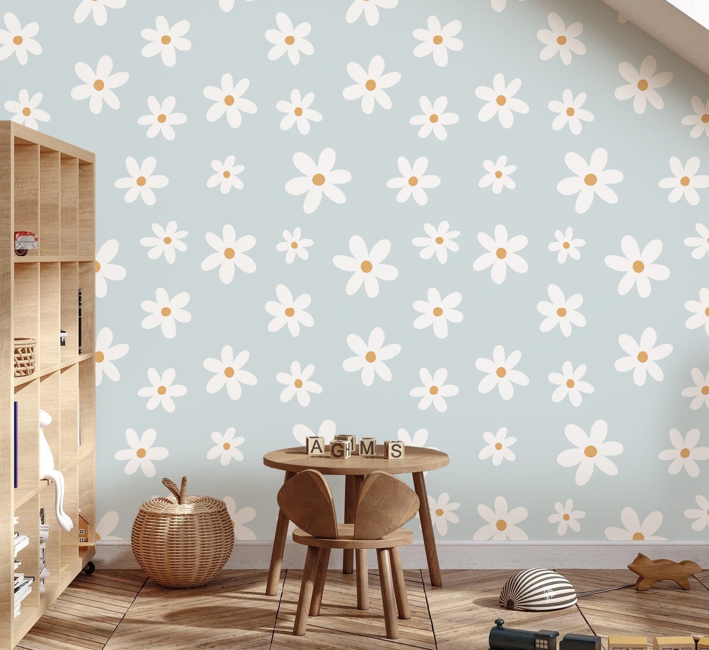 Behang - Madelief Bloemen