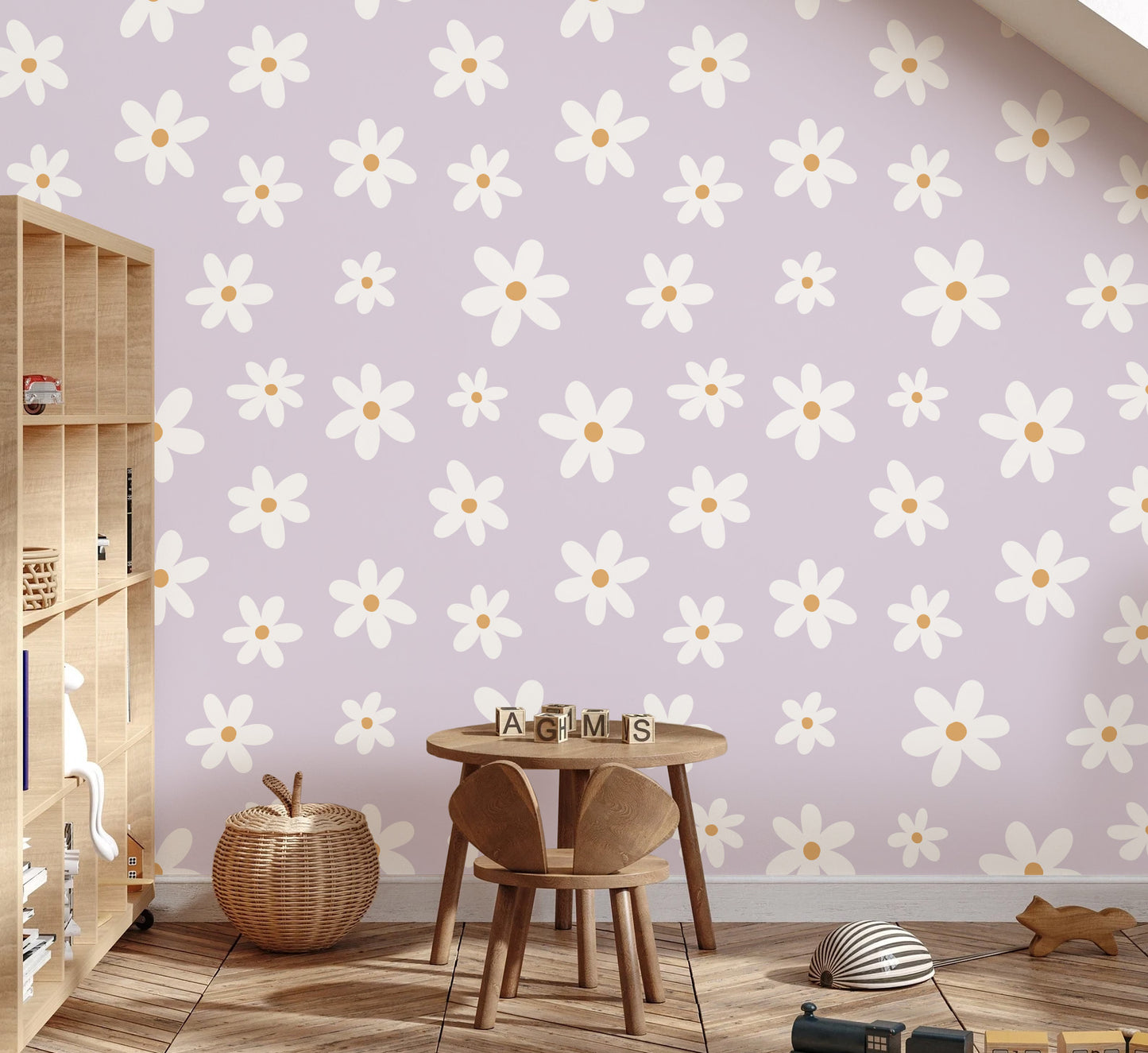 Behang - Madelief Bloemen