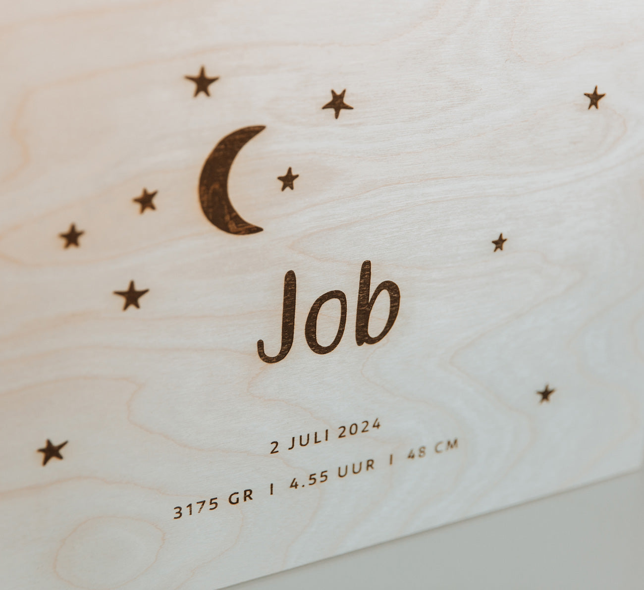 Houten herinneringskist met naam - Maan en sterren