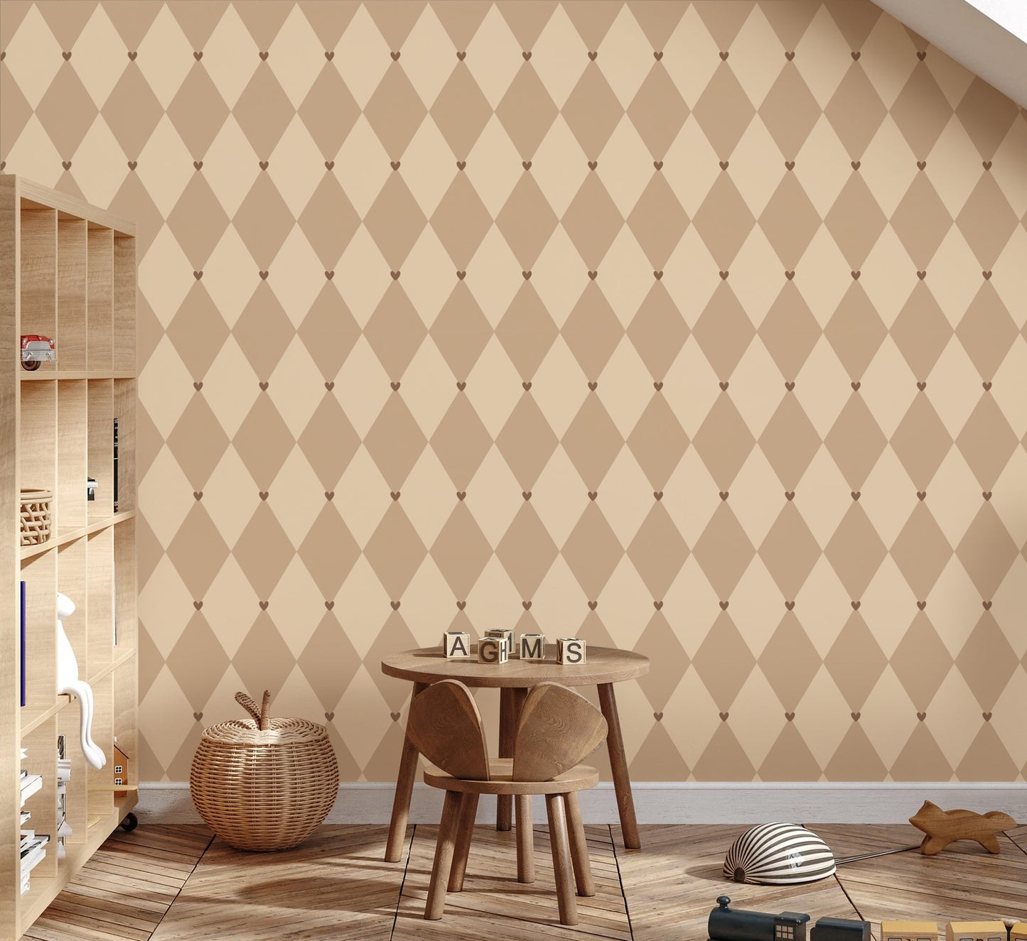 Behang - Ruiten met hartjes