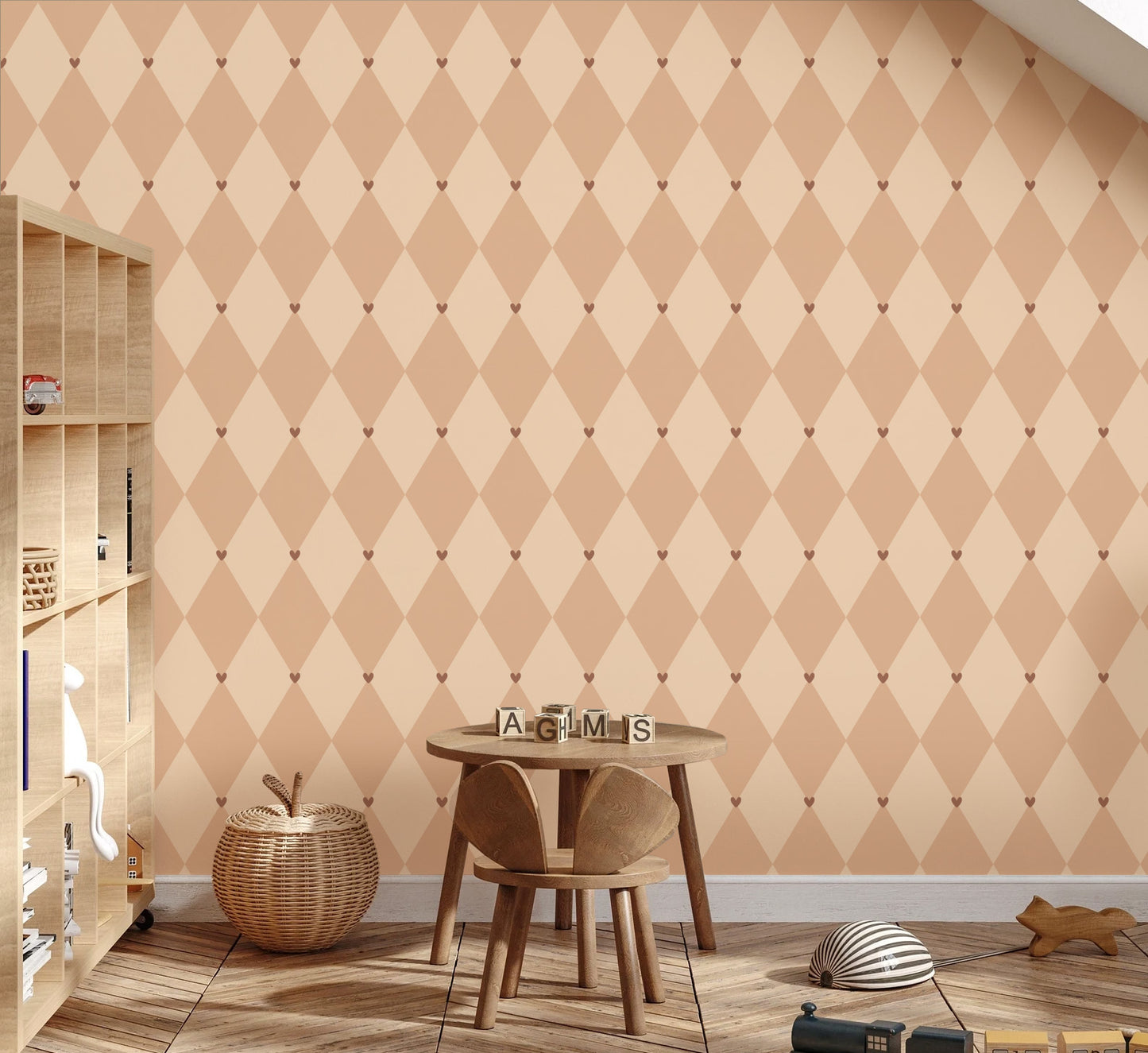 Behang - Ruiten met hartjes