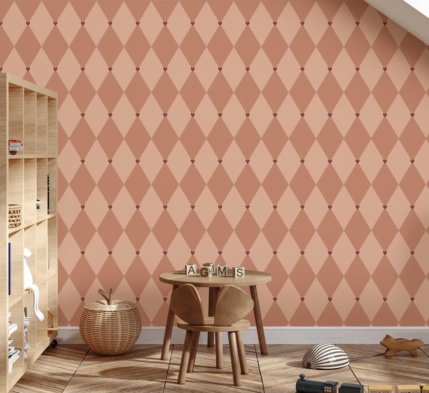 Behang - Ruiten met hartjes