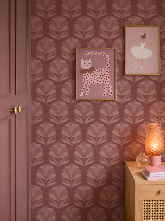 Children's room with Summer Flower wallpaper in dusty pink
