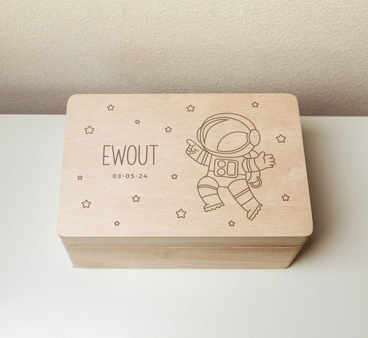 Houten herinneringskist met naam - Ruimtevaart Hout