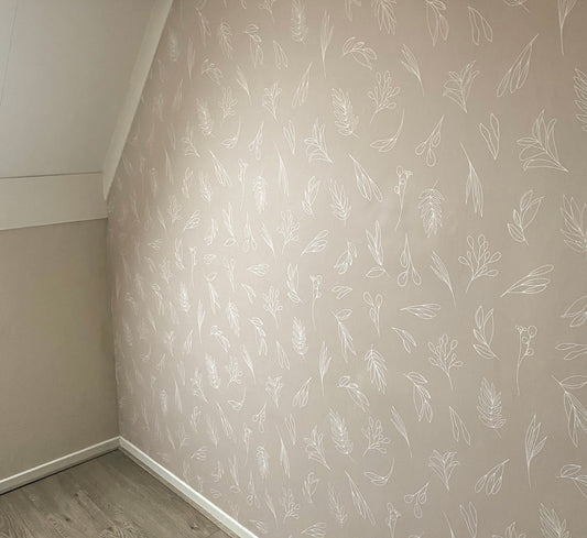 Behang - Botanisch Beige wit