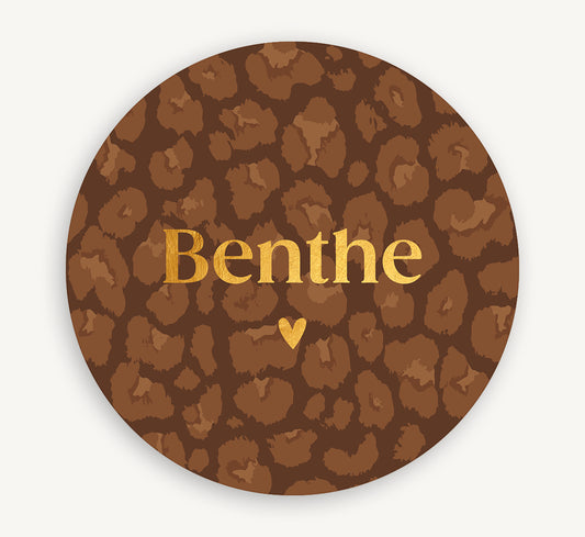 Muurcirkel - Panterprint met naam Roestbruin