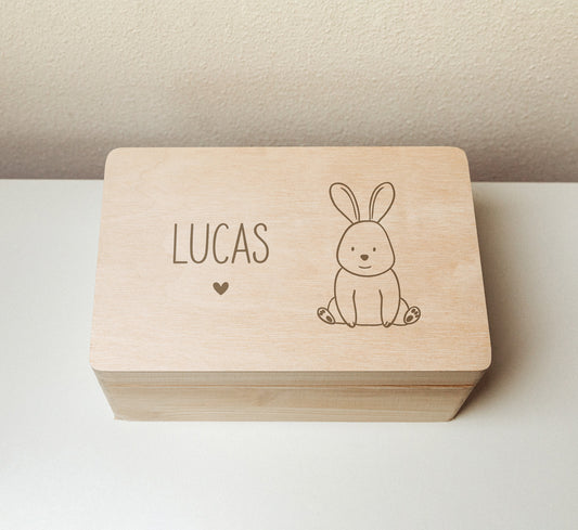 Houten herinneringskist met naam - Konijntje Hout