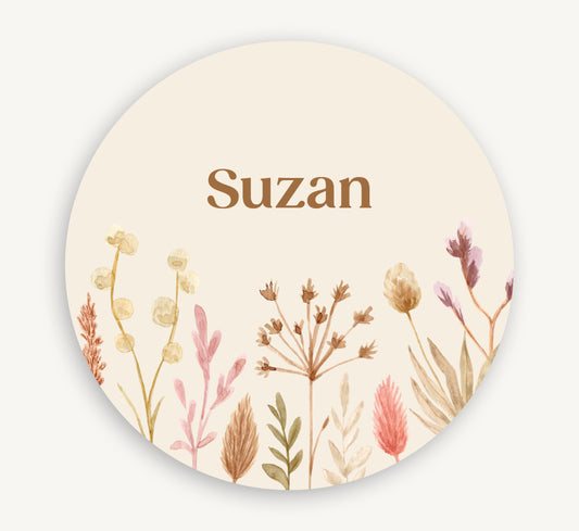 Muurcirkel met naam - Boho droogbloemen Beige