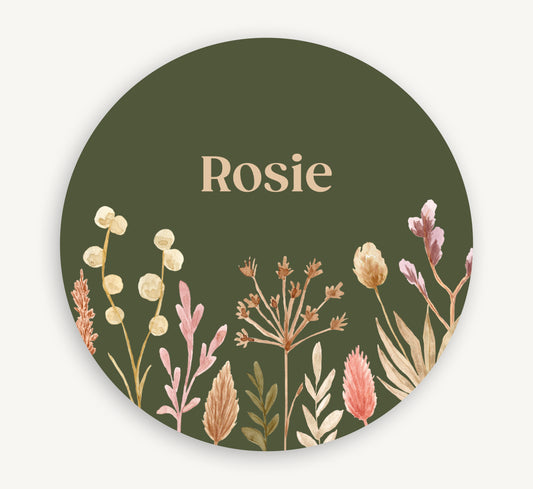 Muurcirkel met naam - Boho droogbloemen Groen