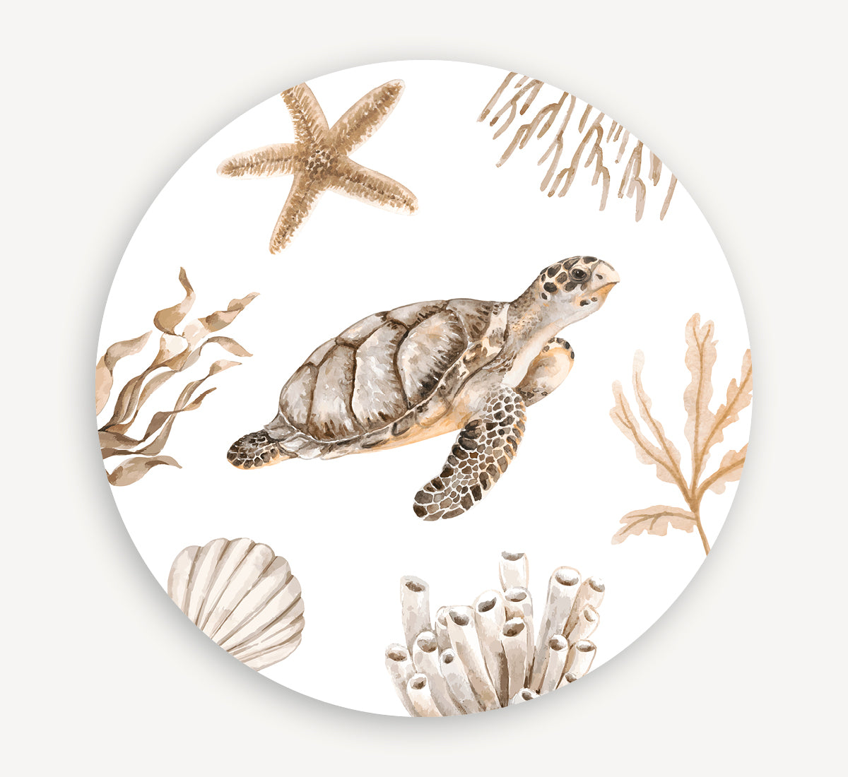 Muurcirkel - Schildpad tussen koraal Beige