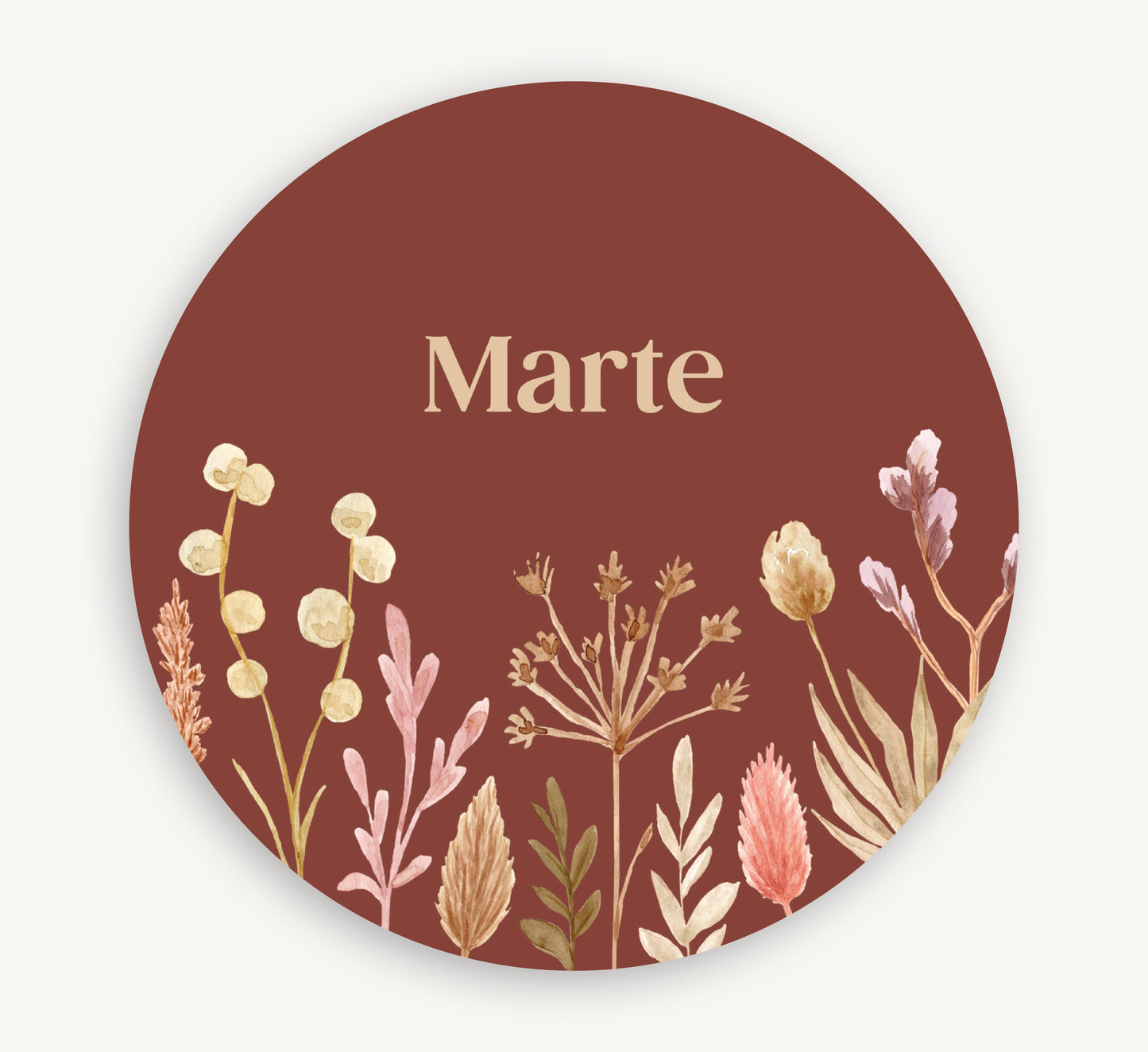 Muurcirkel met naam - Boho droogbloemen Terracotta