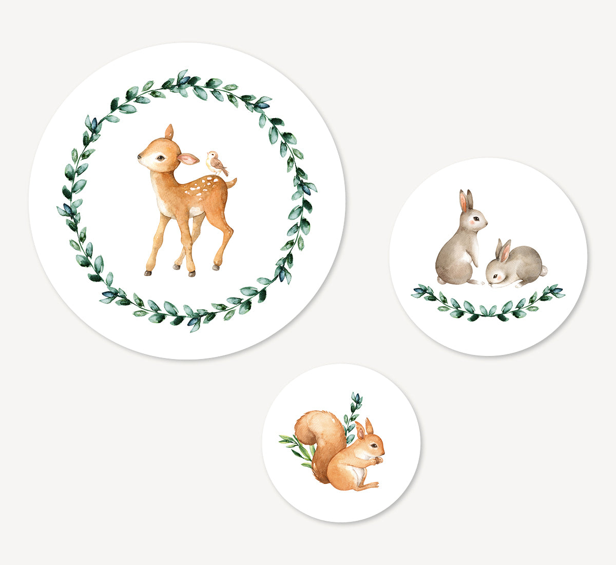 Muurcirkel set - Bosdieren Wit