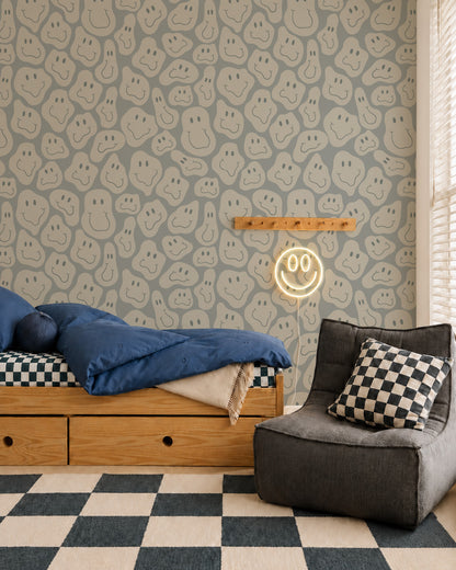 Chambre d'enfant avec le papier peint « Happy Shapes » en bleu