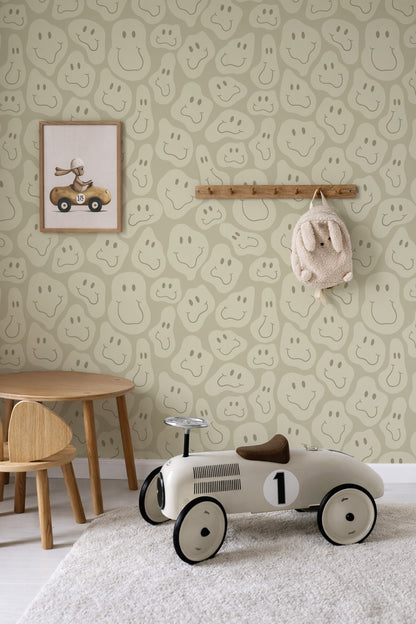 Chambre d'enfant avec le papier peint « Happy Shapes » en vert