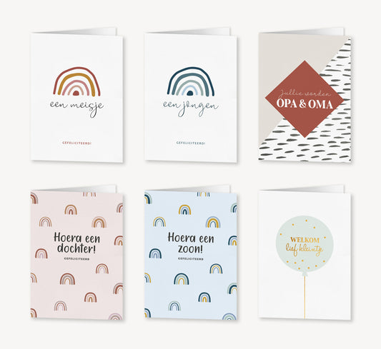 6 Wenskaarten naar keuze met envelop Wenskaarten set